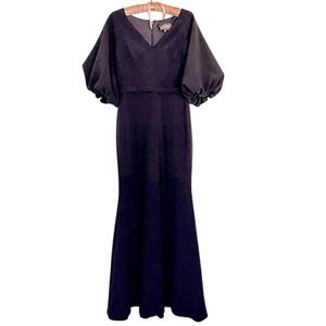 THEIA Navy Blue Puffy Sleeve Elegant Formal Maxi Dress Sz 4